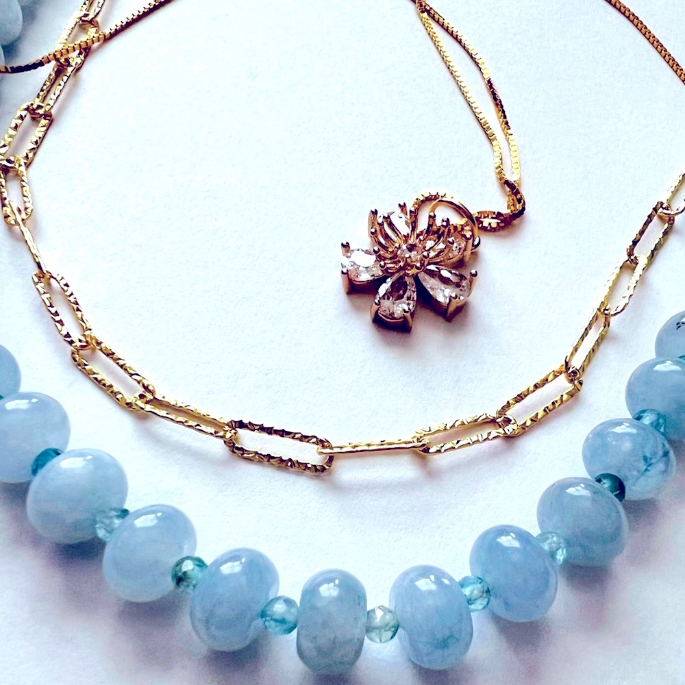 Grace Flower Necklace, Dainty Necklace. 20”, Gold plated Silver925 Necklace.